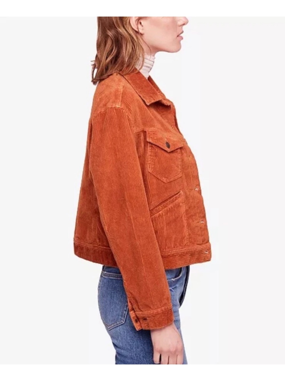 Free People Nelson Corduroy Trucker Jacket, rust orange/terracotta, size M - Picture 4 of 13